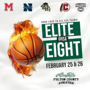 Photo by Fulton County Schools on February 25, 2025. Pode ser um gráfico de basquete, pôster, bola, noite e texto que diz "NORTHVIEW M LH BULLOOGS 不た 学や c GOOD LUCK TO ALL FCS TEAMS! ELITE GHSA EIGHT FEBRUARY 25 & 26 #OлeoK FULTON COUNTY ATHLETICS".