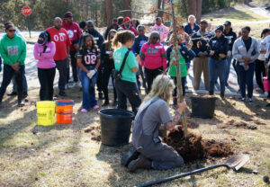 Photo by Catherine Rowell on March 24, 2025. قد تكون صورة ١١ شخصًا، وشجرة ونص.