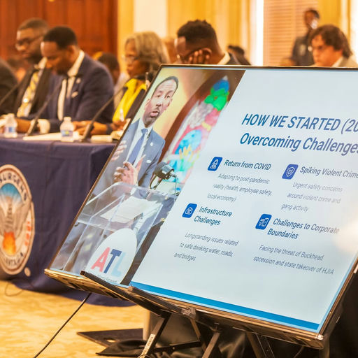 Photo by The Atlanta City Council on May 16, 2025. May be an image of 6 people, people studying, people standing, magazine, poster, dais, office and text.