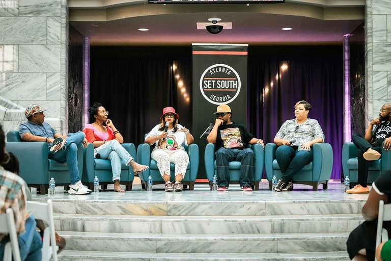 Photo shared by ATL Planning on June 26, 2025 tagging @kawanprather, @styleandscholarship, @jcarterology, @shantidas404, @floydintl, and @atlfilment. May be an image of 8 people and text that says "ATLANTA SET SOUTH BEORGIA ሰሮት 謹".
