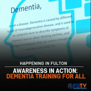 Photo shared by Fulton County Government TV on May 02, 2025 tagging @fultoninfo, @fultonarts, and @dementiaspotlight. May be an image of text that says 'Dementia, is not a disease. Dementia is caused by different types of neurodegenerative disease, and is used as an umbrella term to describe symptoms of memory loss or other thinking abilities, and are severe enough to HAPPENING IN FULTON AWARENESS IN ACTION: DEMENTIA TRAINING FOR ALL FGTV PS-eT20'.