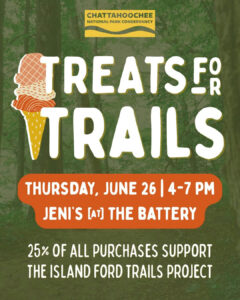 Join us at Jenis and support trails in Chattahoochee River National Recreation Area! 📅 Thursday, June 26 ⏰ 4:00 - 7:00 PM (drop-in) 📍 Jeni’s Splendid Ice Creams @ The Battery Atlanta Jeni’s Splendid Ice Creams at The Battery Atlanta will donate 25% of all sales from 4-7PM on the 26th to Chattahoochee National Park Conservancy. And if you’re a Braves fan, grab your favorite scoop, then stick around to catch the away game vs the Mets on the big screens throughout The Battery! ⚾️ Proceeds from this event will directly support the Island Ford Trails Project, the first major implementation of CRNRA’s Comprehensive Trails Management Plan. Bring your friends, enjoy your favorite flavor, and help care for the park we love! Learn more about the project and how to get involved atchattahoocheeparks.org/iftrails