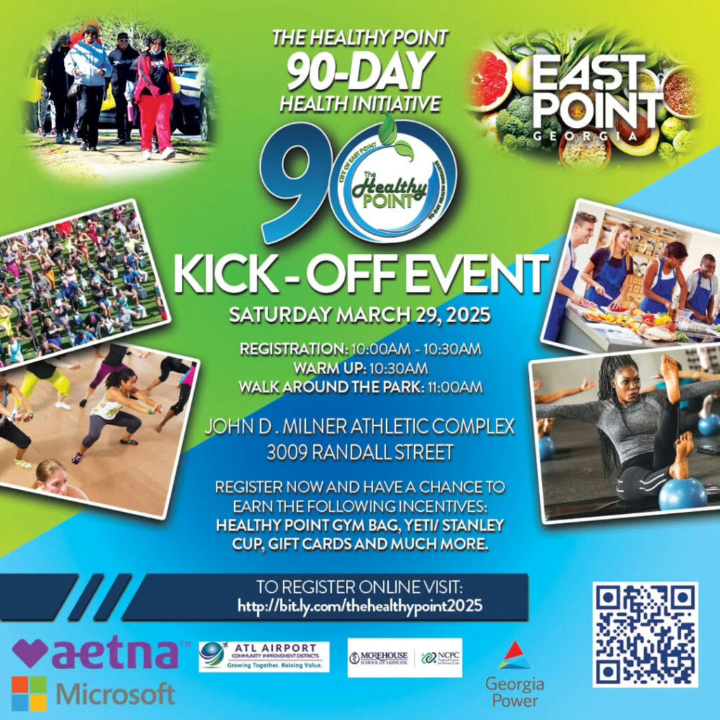 Get ready to kick-start a healthier lifestyle at the Healthy Point 2025 Kick-Off Event! Join fellow community members for a day of fitness, fun, and motivation at the John D. Milner Athletic Complex on March 29th. The event starts with registration at 10:00 a.m., followed by an energizing warm-up at 10:30 a.m., and a refreshing group walk at 11:00 a.m. Bring friends, family, and a commitment to wellness! Secure a spot by registering today at no cost. Follow the link here: Http://bit.ly.com/thehealthypoint2025 #HealthyPoint2025 #FitnessEvent #CommunityHealth #WellnessJourney #EastPointGA #HealthyLiving