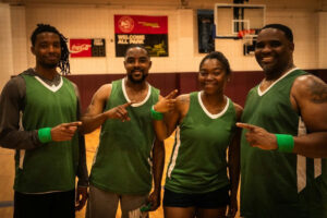 Photo by Fulton County Government on September 29, 2025. May be an image of 4 people, people playing basketball, basketball jersey, sports equipment, sportswear, ball, basketball court and text.