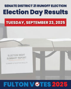 View the September 23, 2025, Special Election, Senate District 21 Runoff results here: https://fultoncountyga.gov/News/2025/09/23/September-23-Election-Results #FultonVotes