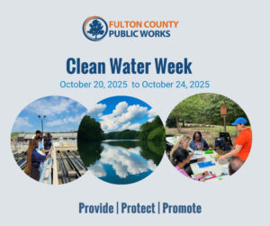 In commemoration of the Federal Clean Water Week, Fulton County Public Works invites you to participate in Clean Water Week! 💧Dispose of old medication and learn how to protect water quality at our pollution prevention pop-ups. Pop-ups will take place on Monday, October 20 and Wednesday, October 22. 💧Tour the Johns Creek Environmental Campus on Tuesday, October 21 from 10 to 11:30 am to learn how your wastewater is treated! {registration link in bio} 💧Finally, become a water steward by participating in our Pollution Prevention Lunch and Learn Webinar on Thursday, October 23 from 12 p.m. to 1 p.m. Lunch and Learn participants can even find out how to get their very own pollution prevention kit! {registration link in bio}