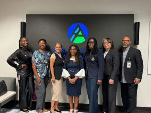 Photo shared by Jamelle 4 College Park on July 30, 2025 tagging @mrsjmack, @jp_agency, @cityofcollegepark, @aerotropolisatlanta, and @oneward_1. Puede ser una imagen de 7 personas, personas de pie, oficina y texto.