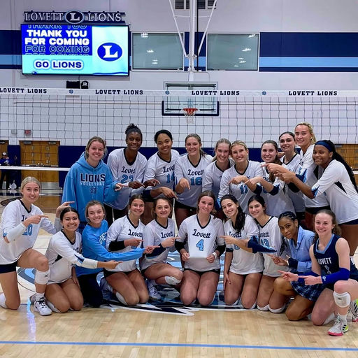 Photo shared by Lovett Athletics on October 24, 2025 tagging @thelovettschool, and @ghsa.official_. May be an image of volleyball, scoreboard and text that says 'LOVETT LIONS YOU FOR COMING FOR CON COMING GO LIONS പൽ OVETT LIONS LOVETT LIONS LOVETT LOVETTLIONS LIONS LOVETT LIONS LIONS VOLLEYBRT Lovett Lovett lovea, Lovett സഡ் LEVETT'.
