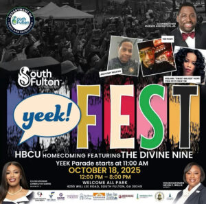 Get ready for Yeek Fest at Welcome All Park, happening on Saturday, October 18 from 12:00 PM to 8:00 PM. This exciting event is free and open to everyone! Experience a day filled with delicious food, engaging activities, and the joy of community connection. Bring your friends and family for an unforgettable celebration of fun and togetherness. Don't miss out on this opportunity to create lasting memories and enjoy the vibrant atmosphere of South Fulton!