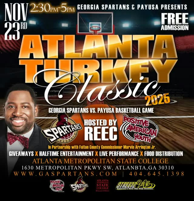Get ready for an unforgettable celebration at the 2025 Atlanta Turkey Classic! This incredible event features a celebrity basketball game, thrilling live performances, and a vital community food distribution. Join the excitement at Atlanta Metropolitan State College on November 23rd and experience the energy of this annual tradition. 2025 Atlanta Turkey Classic Celebrity Basketball 🏀Game, Food Distribution, Performances 🎶 and @mystreetz945atl 📻 #LiveBroadcast‼️ 13th Annual Atlanta Turkey Classic 🦃🏀 🎤 Hosted by @payusa1 & @reecswiney in partnership with #FultonCountyCommissioner @marvinarringtonjr ✨Sunday, November 23, 2025 ✨ Atlanta Metropolitan State College ✨ 2:30 PM - 5:00 PM #atlantaturkeyclassic #georgiaspartans #PAYUSA #streetz945atl #foodgiveaway #communityevent