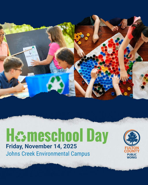 Photo by Fulton County Government on October 29, 2025. May be an image of poster, lego, magazine and text that says 'BUnsy 500+AL 500 Homeschool Day Friday, November 14, Friday,November14,2025 2025 Johns Creek Environmental Campus FULTON COUNTY PUBLIC WORKS'.