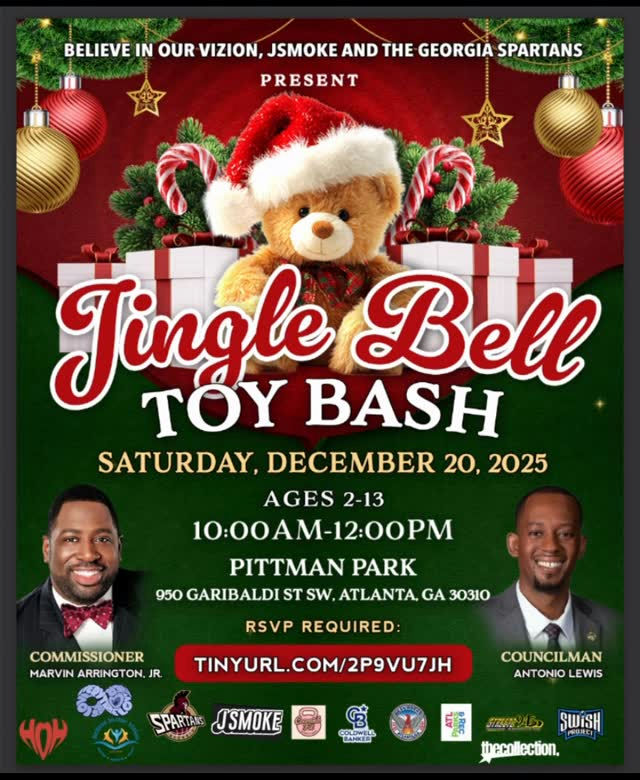 Join the Georgia Spartans for a heartwarming day of holiday cheer this Saturday, December 20! Experience double the impact with two incredible events focused on spreading joy, generosity, and love this festive season. At the Tingle Bell Toy Bash, families with children aged 2-12 can enjoy free toys and family fun from 10:00 AM to 12:00 PM at Pittman Park in Atlanta. Later, don't miss the 4th Annual Hope for the Holidays Gift Giveaway from 12:00 PM to 2:00 PM at Generation of Hope Church in Decatur, featuring turkeys, senior gifts, and valuable community resources. Celebrate the spirit of giving alongside amazing sponsors and community leaders who are passionate about making a positive impact!