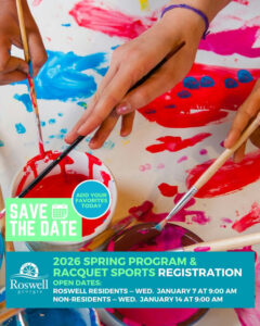 Photo shared by Roswell Recreation and Parks on December 17, 2025 tagging @cityofroswellga. May be an image of tennis, racket, sports equipment and text that says 'ADD FAVORITES ADDYOUR YOUR FAVORITES SAVE SAVEA 戰 TODAY THE THEDATE DATE 2026 SPRING PROGRAM & RACQUET SPORTS REGISTRATION Roswell OPEN DATES: georgia ROSWELL RESIDENTS- WED. JANUARY 7 AT 9:00 AM NON-RESIDENTS-WE NON- WED. JANUARY 14 AT 9:00 A'.